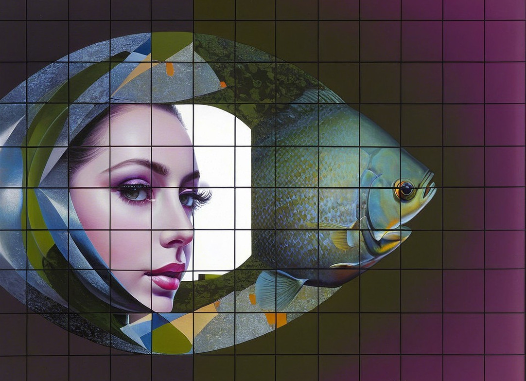 Stylized Portrait of Woman Merging with Colorful Fish