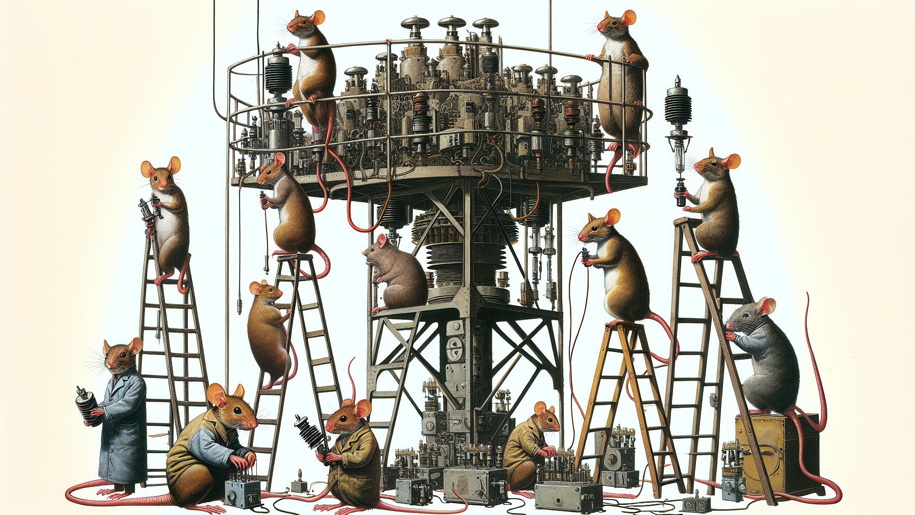 Anthropomorphic Mice in a Whimsical Engineering Workshop