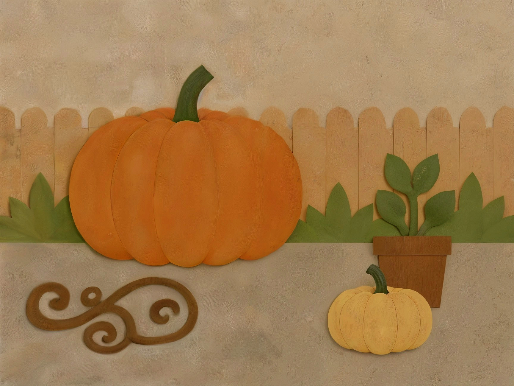 Whimsical Scene with Pumpkins and Decorative Elements