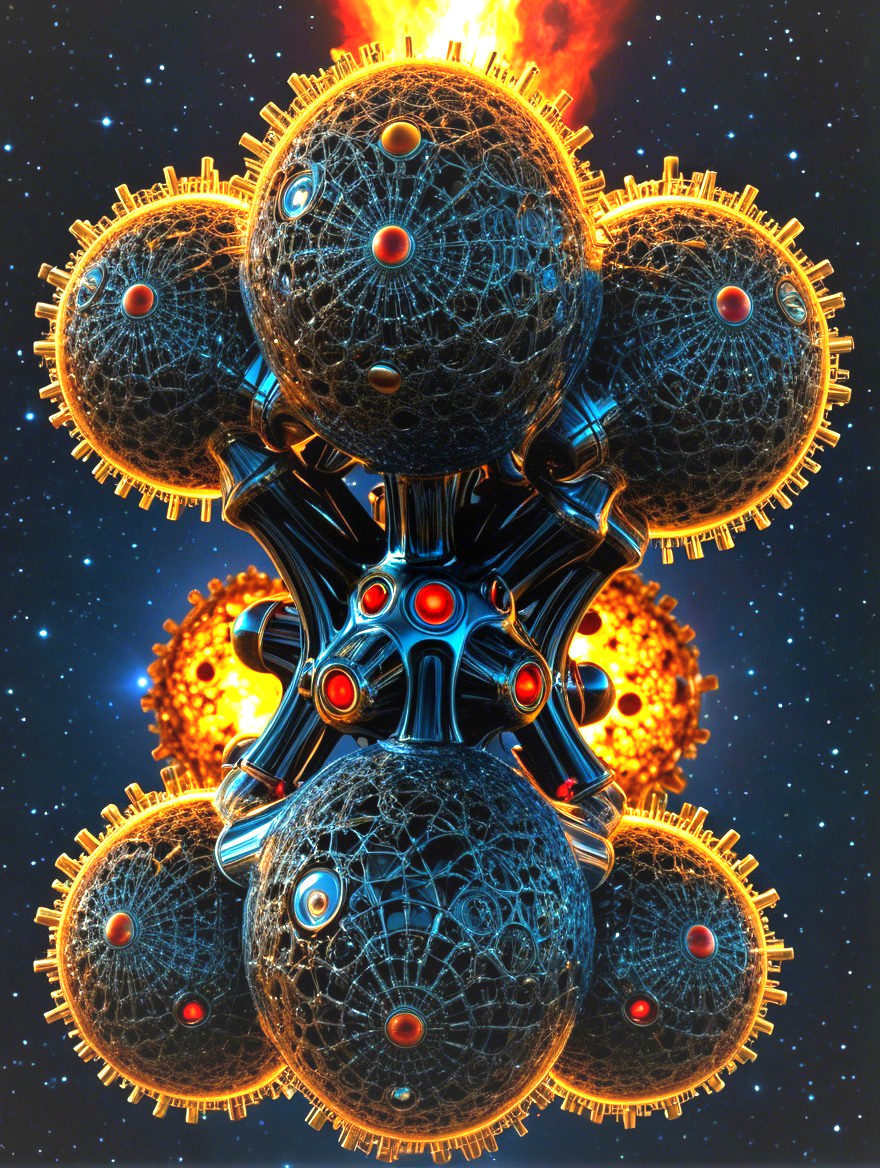 Futuristic Structure with Interlinked Spheres and Lights