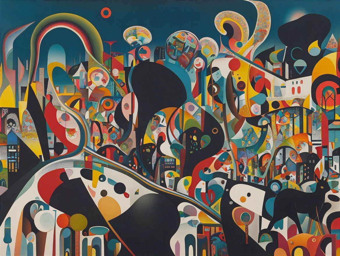 Vibrant Abstract Landscape with Bold Colors and Shapes