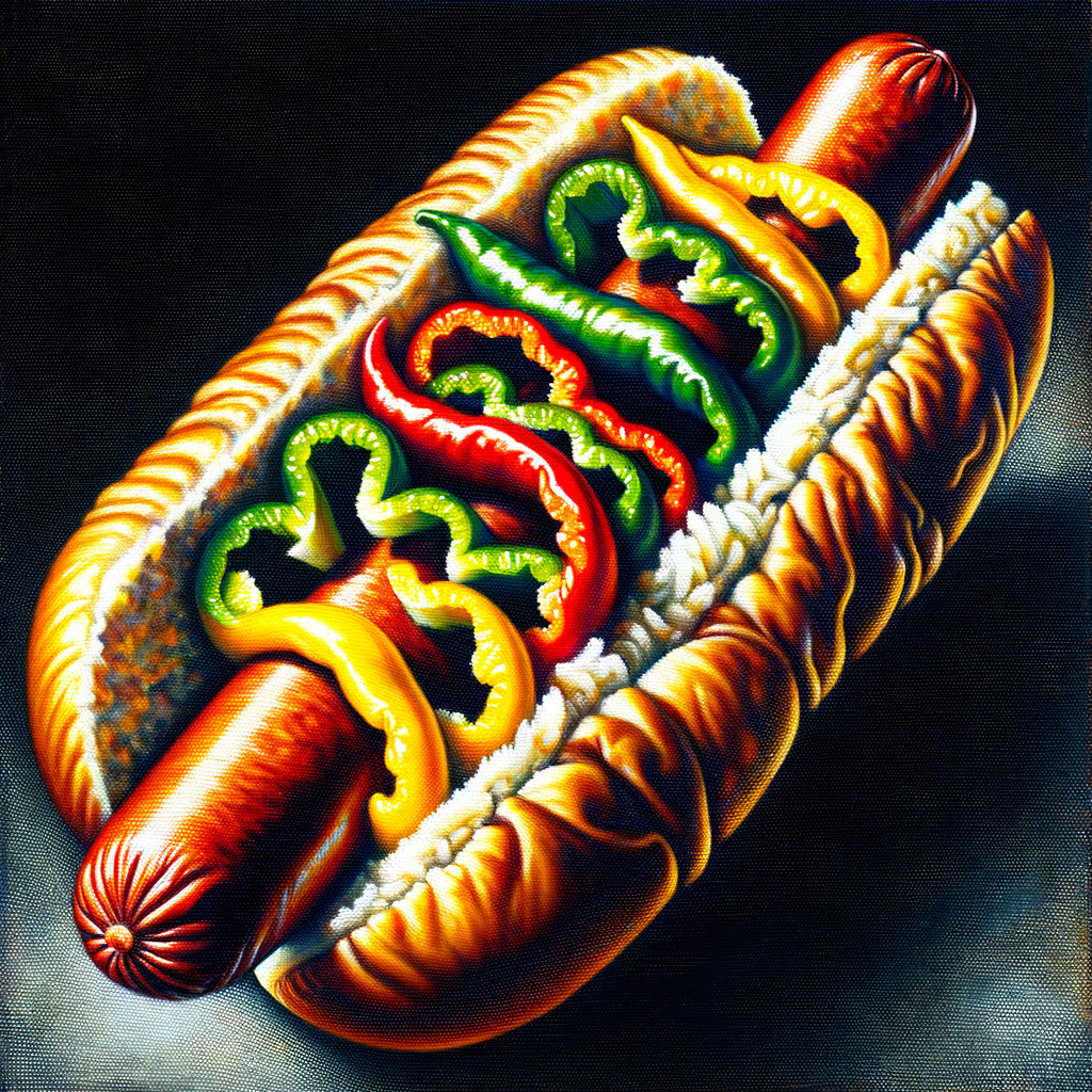 Vibrant Hot Dog with Colorful Bell Peppers in Bun