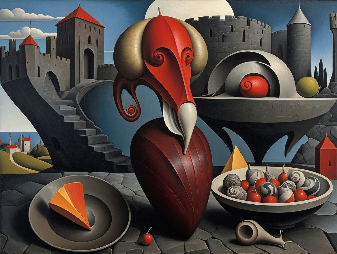 Surreal Artwork with Architectural and Abstract Elements