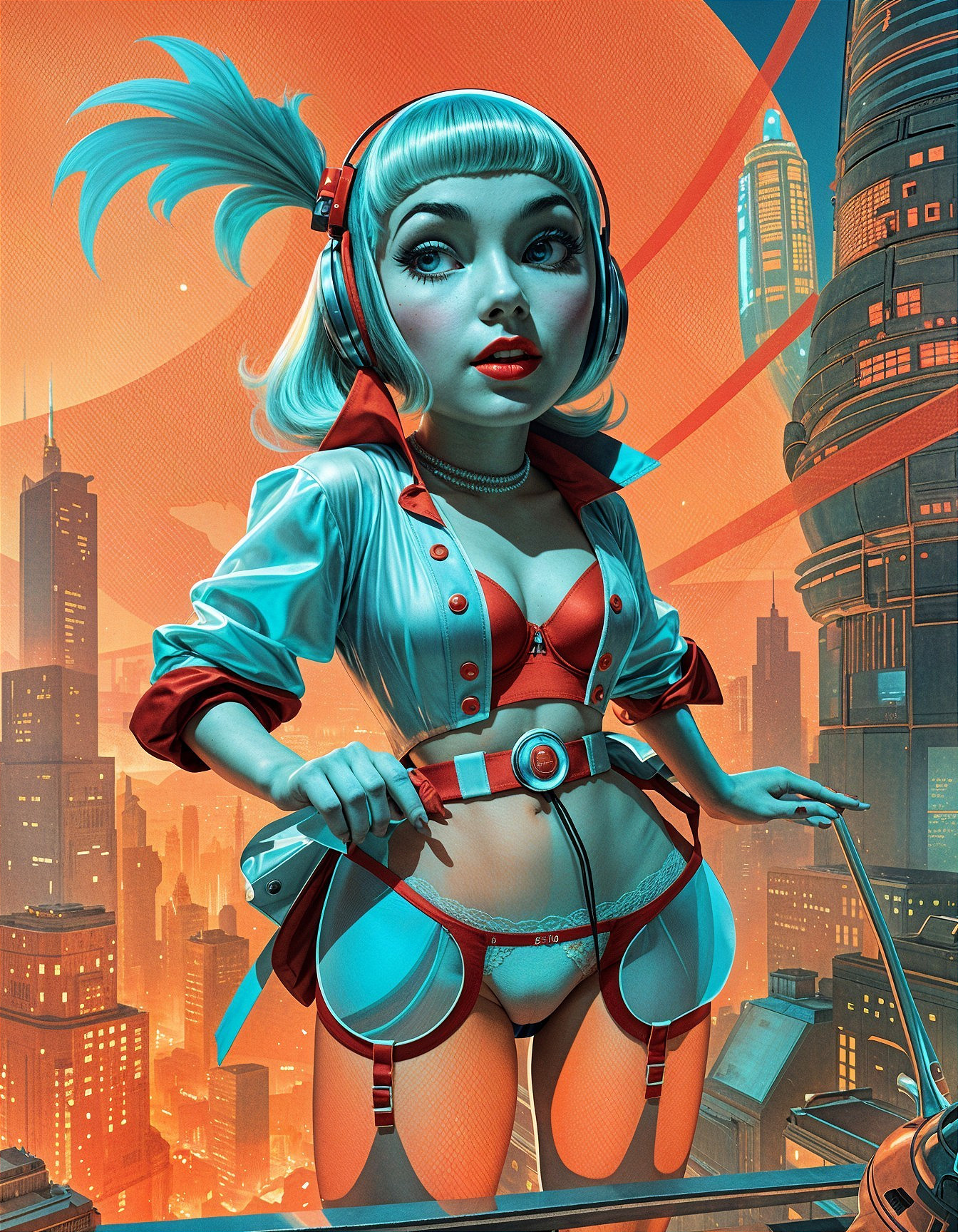 Futuristic Character in Neon Cityscape Setting