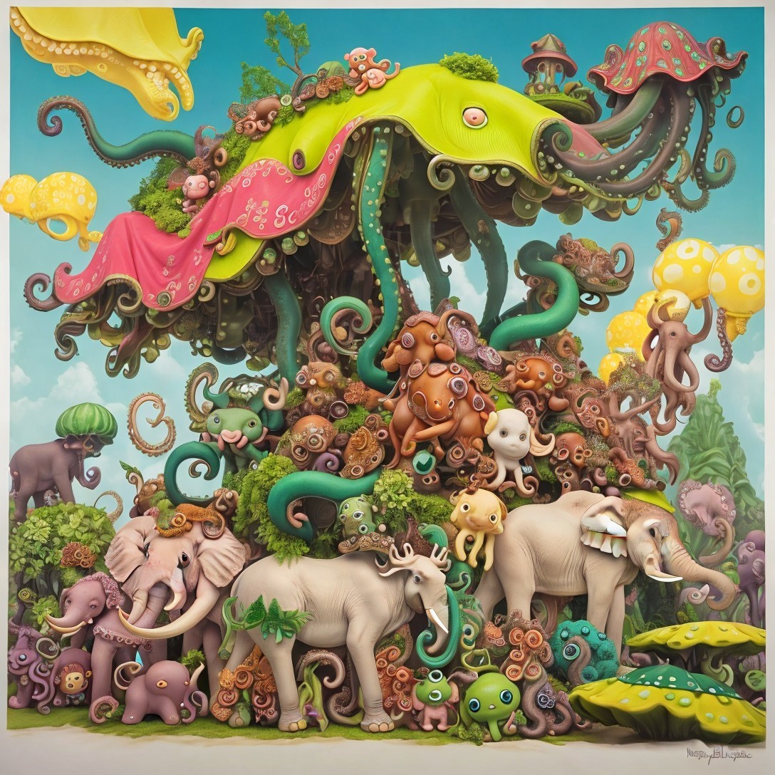 Vibrant Fantasy Landscape with Whimsical Creatures