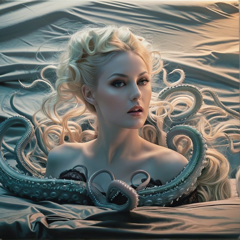 Dramatic portrait of a woman with an octopus

