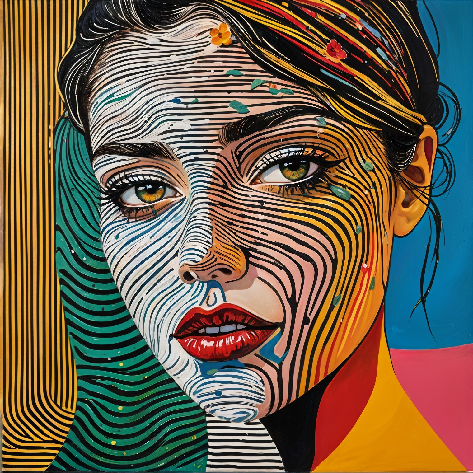 Portrait of a Young Woman with Vibrant Colors and Patterns