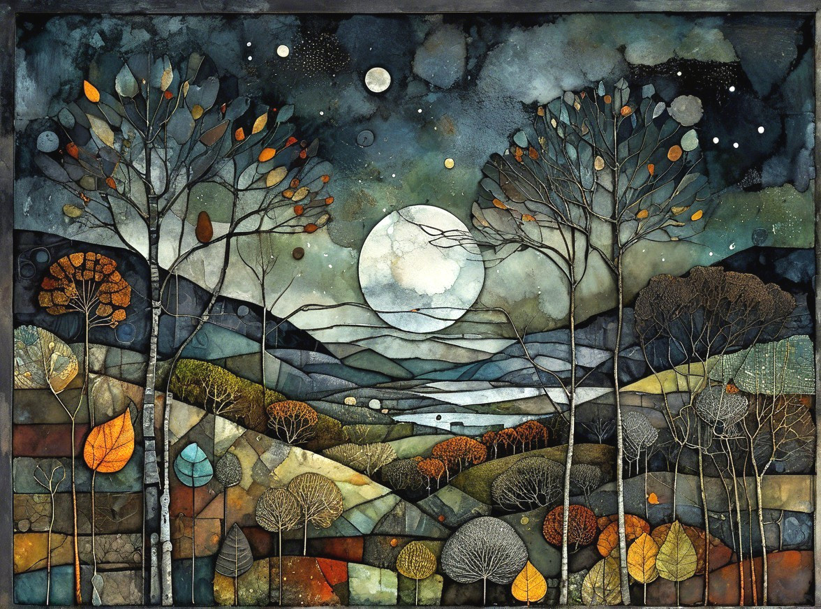 Serene Landscape with Starry Sky and Moonlit Hills