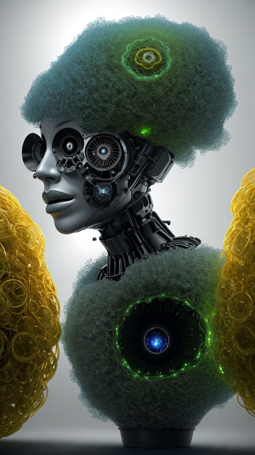 Futuristic Robot with Fluffy Cloud-Like Head Design