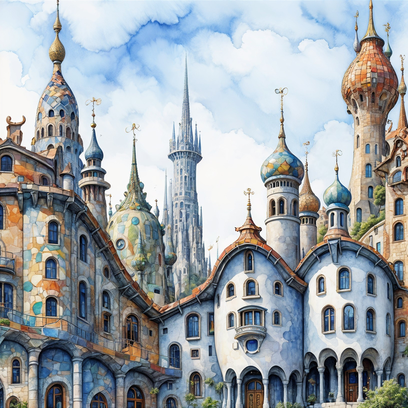 Whimsical Fairy-Tale Landscape with Colorful Buildings