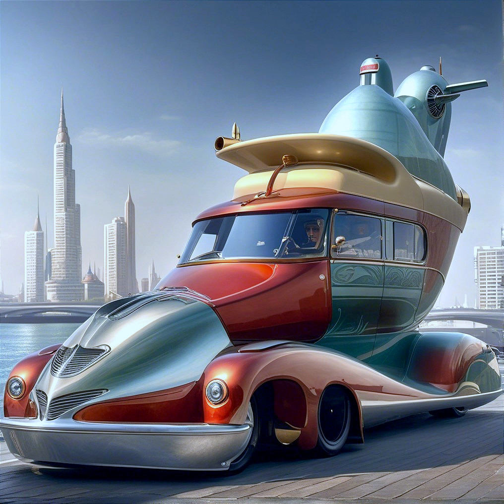 Futuristic Vehicle with Retro and Sci-Fi Design Elements