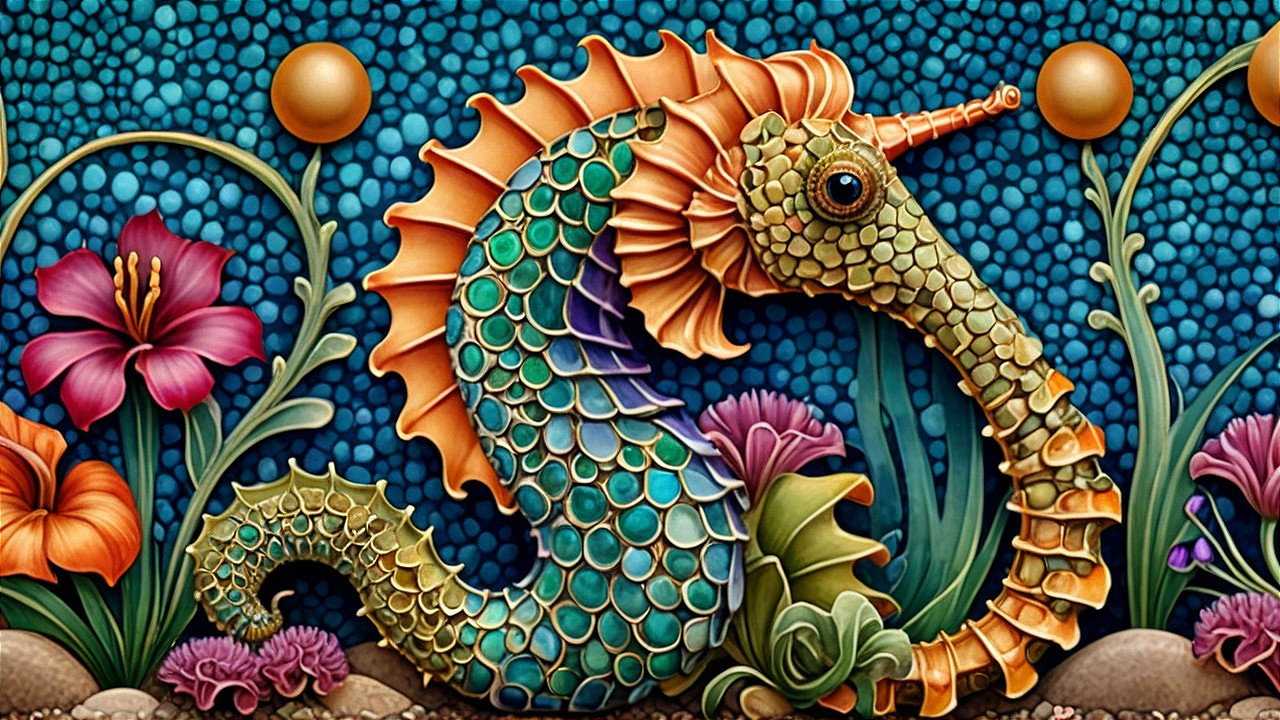 Vibrant Seahorse in Colorful Underwater Scene