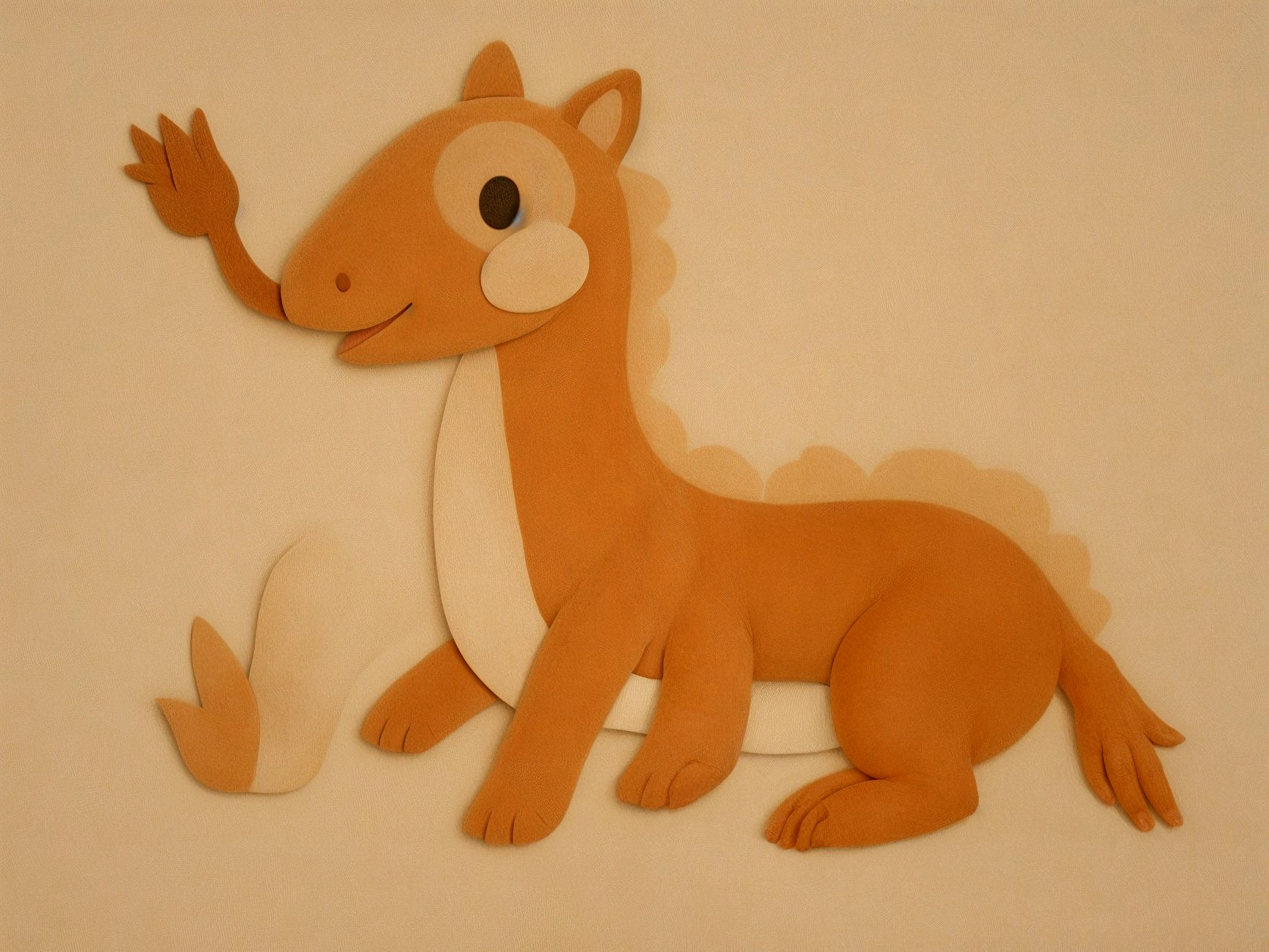 Cartoonish creature with dinosaur features and warm colors