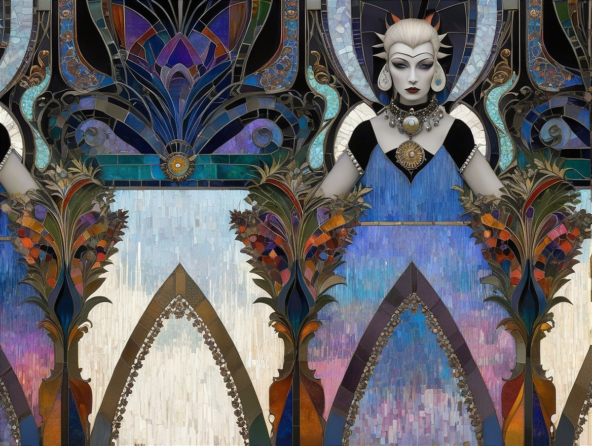 Art Deco Design with Elegant Figures and Floral Motifs