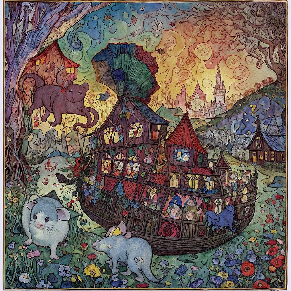Whimsical Village with Colorful Houses and Animals