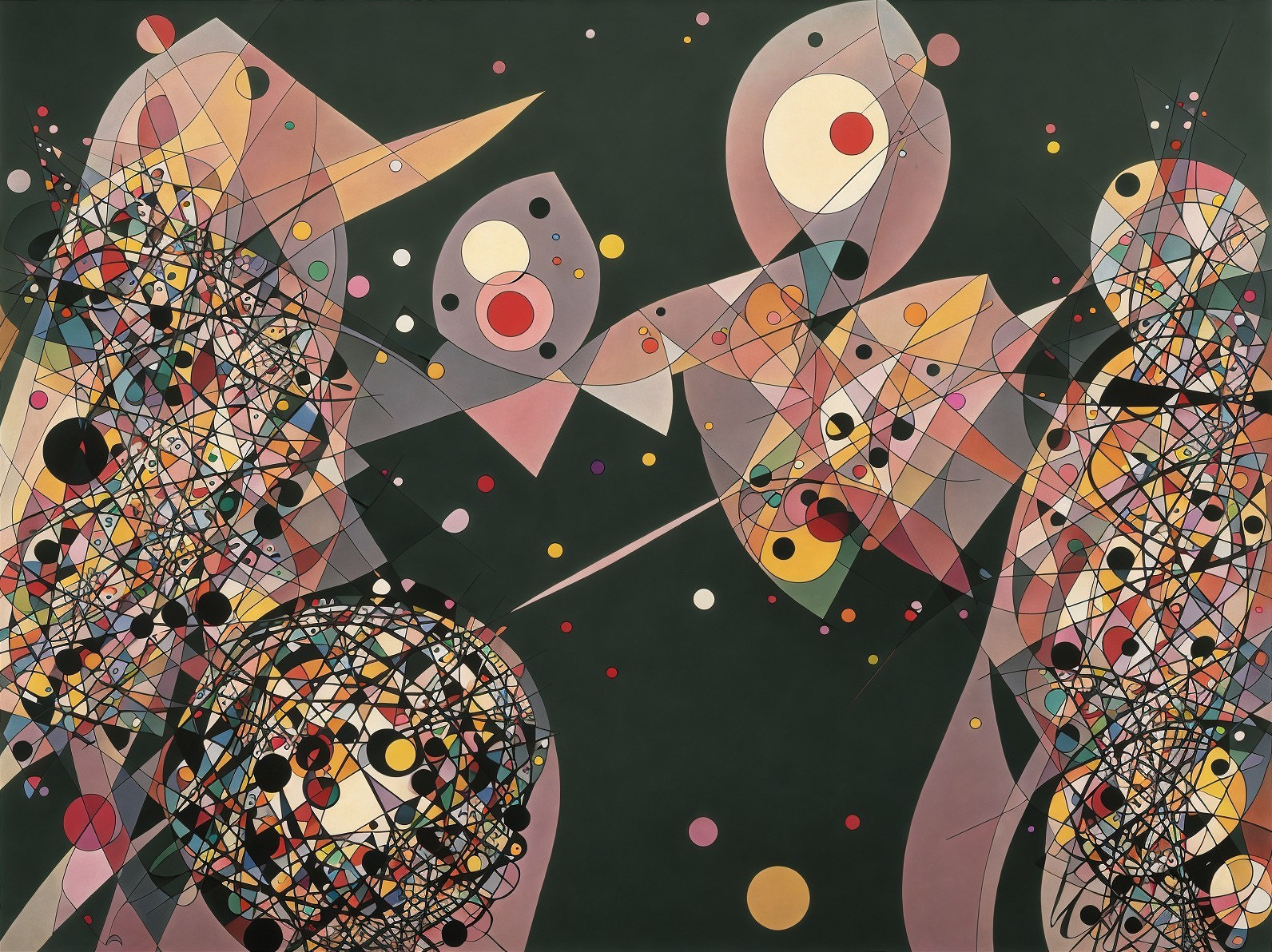 Abstract Composition of Interconnected Shapes and Colors