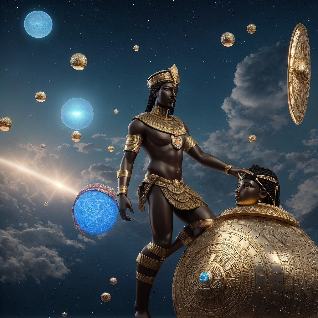 Ancient Egyptian Figure Over Celestial Sphere Scene