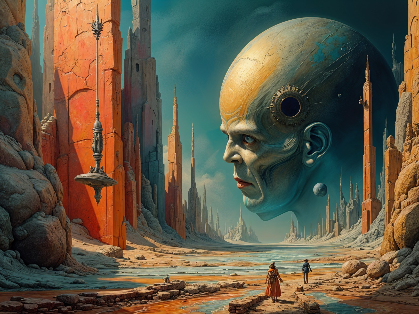 Surreal Landscape with Rock Formations and River