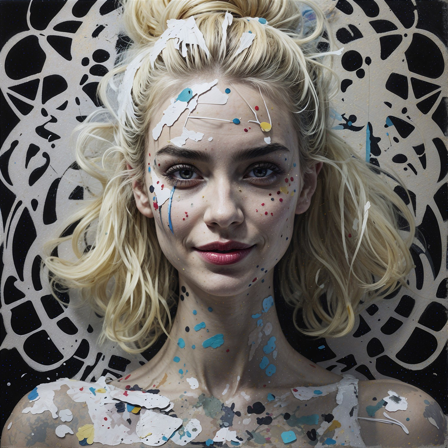 Young Woman with Colorful Paint and Artistic Background