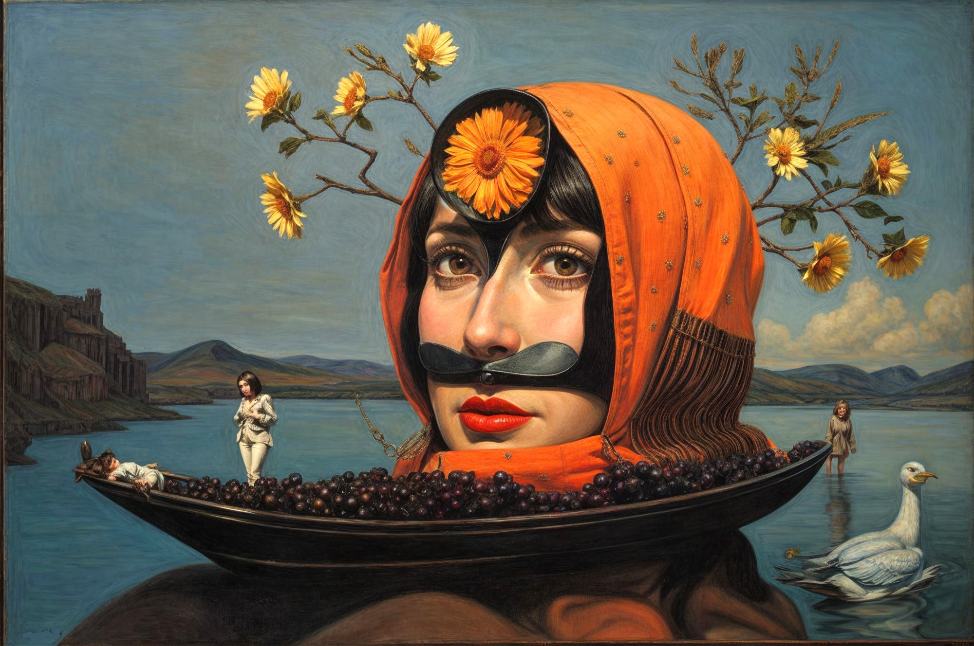 Surreal Portrait of Woman with Vibrant Colors and Nature