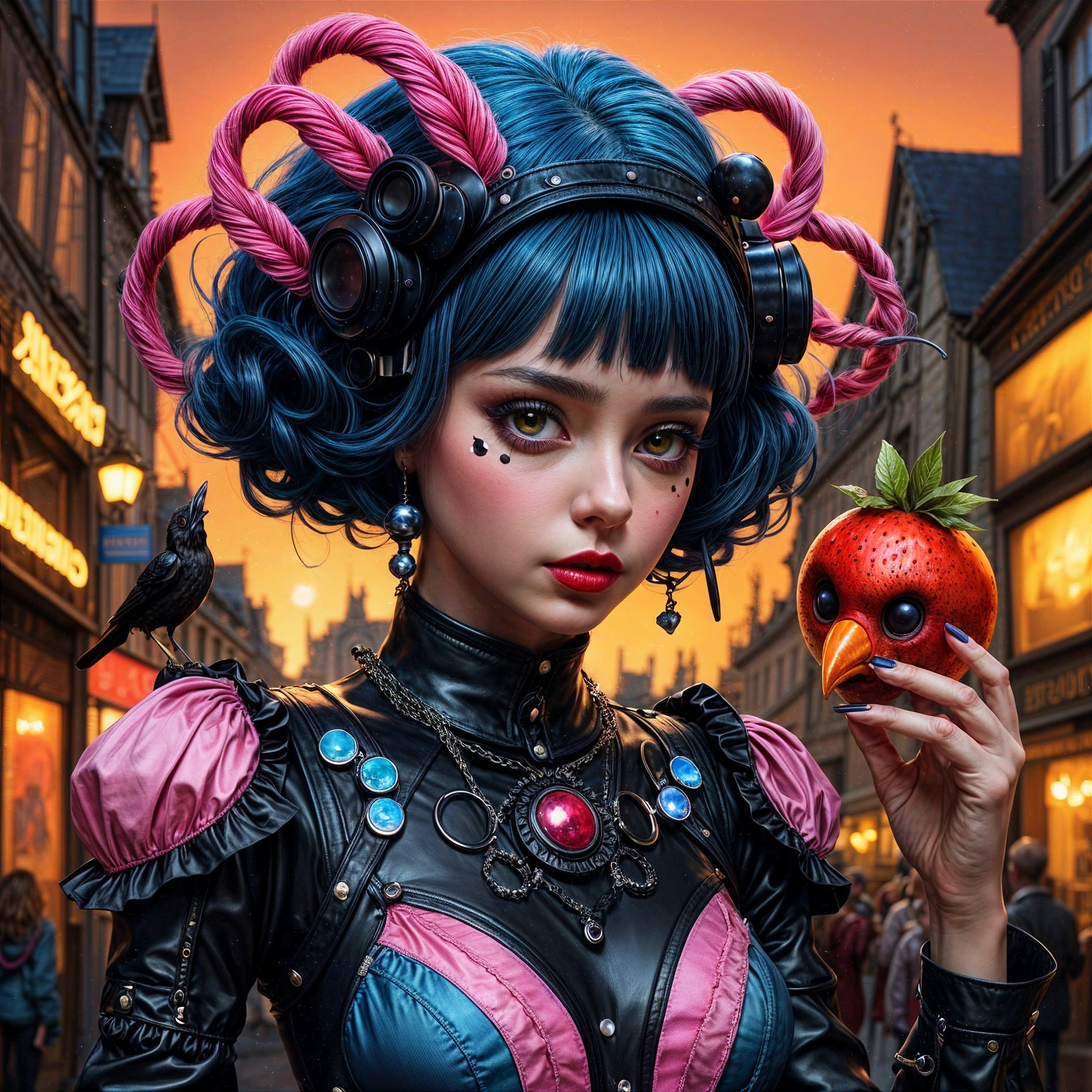 Whimsical Character in Gothic Outfit at Sunset Street