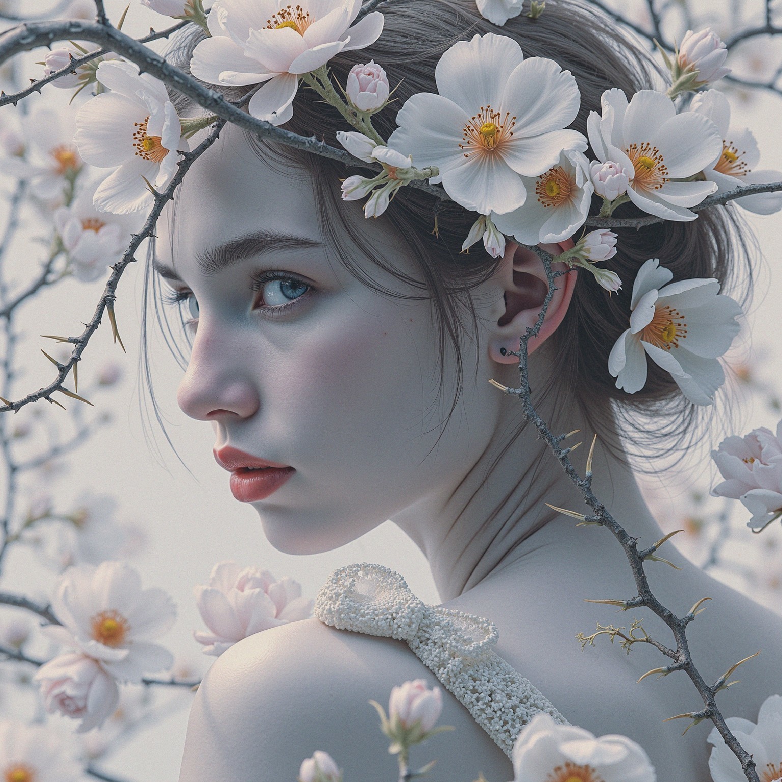 Serene portrait of a young woman with flowers