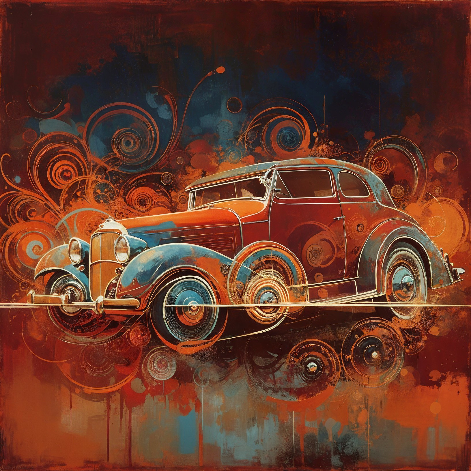 Vibrant Artistic Depiction of a Classic Car