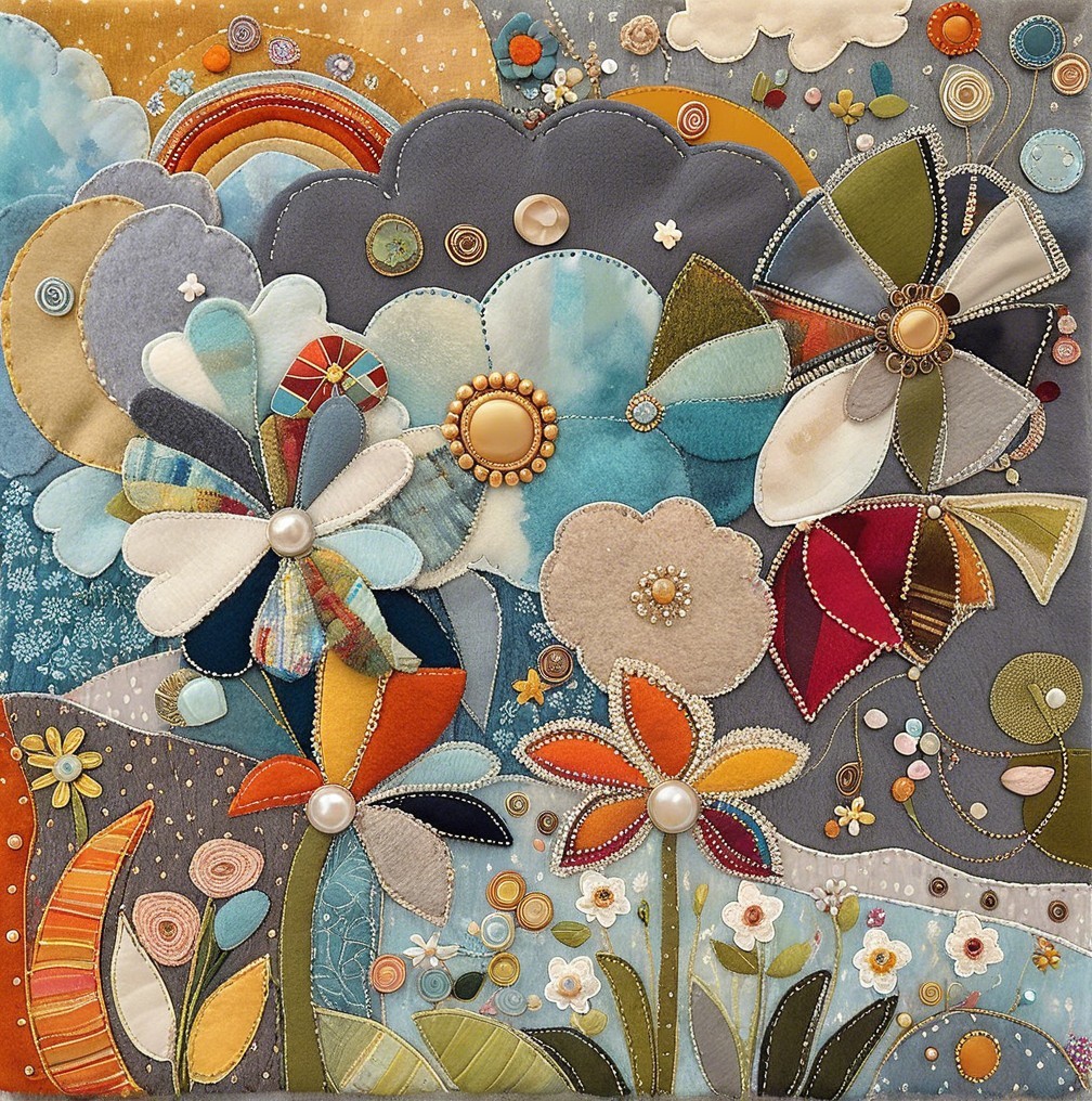 Vibrant Textile Artwork with Colorful Floral Design
