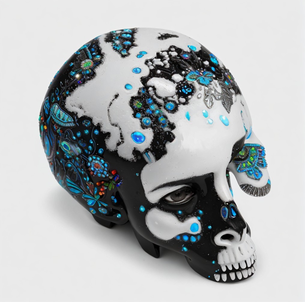 Intricate Black and White Decorative Skull Design