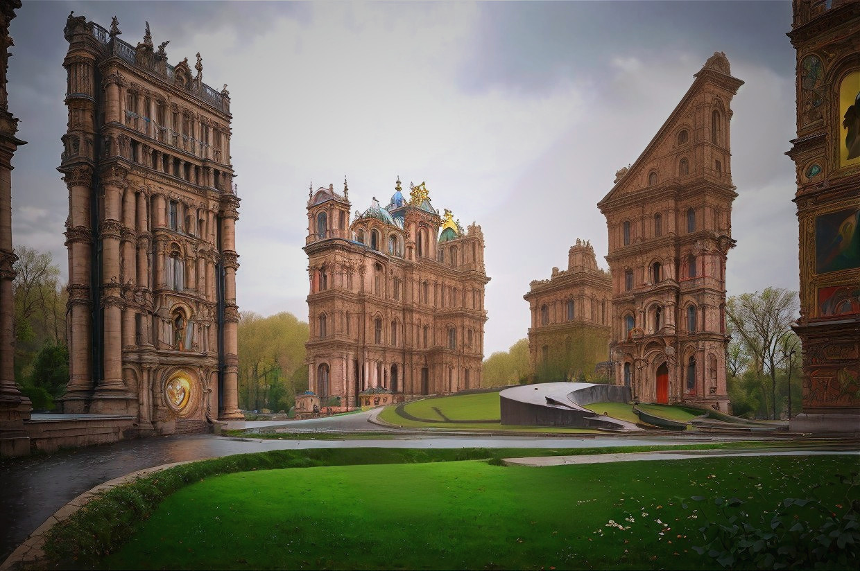 Ornate Architectural Landscape with Vibrant Colors