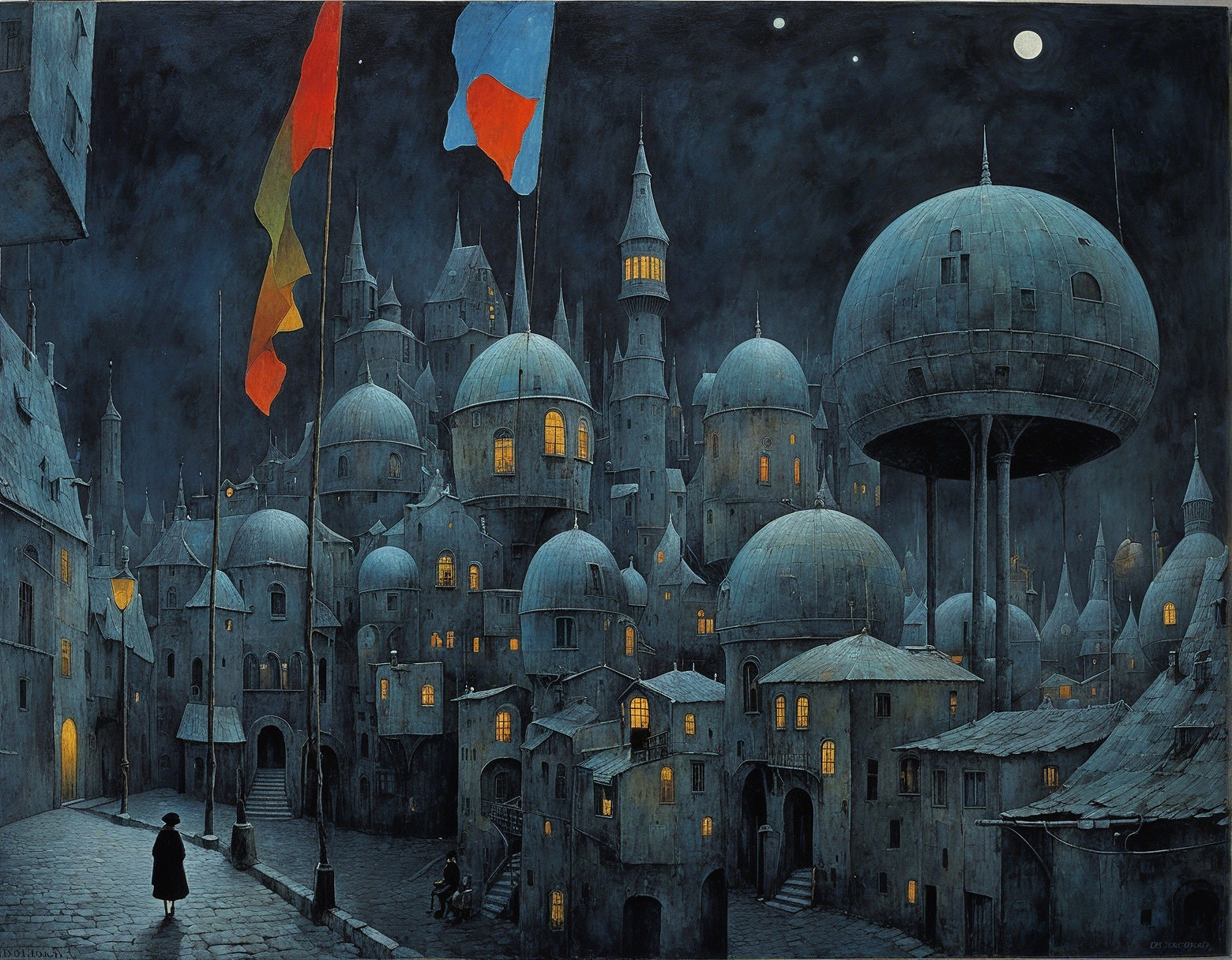 Dreamlike Night Cityscape with Fantastical Buildings