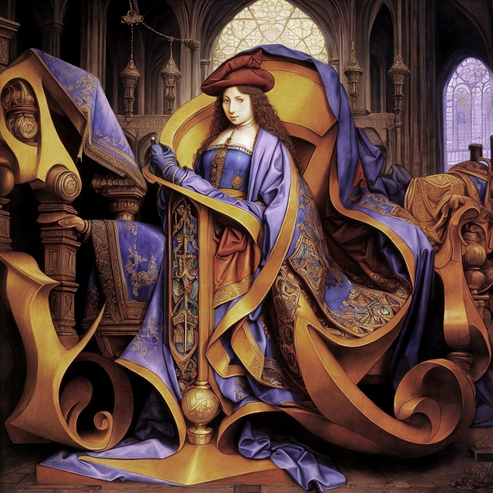 Regal Figure in Luxurious Fabrics and Grand Setting