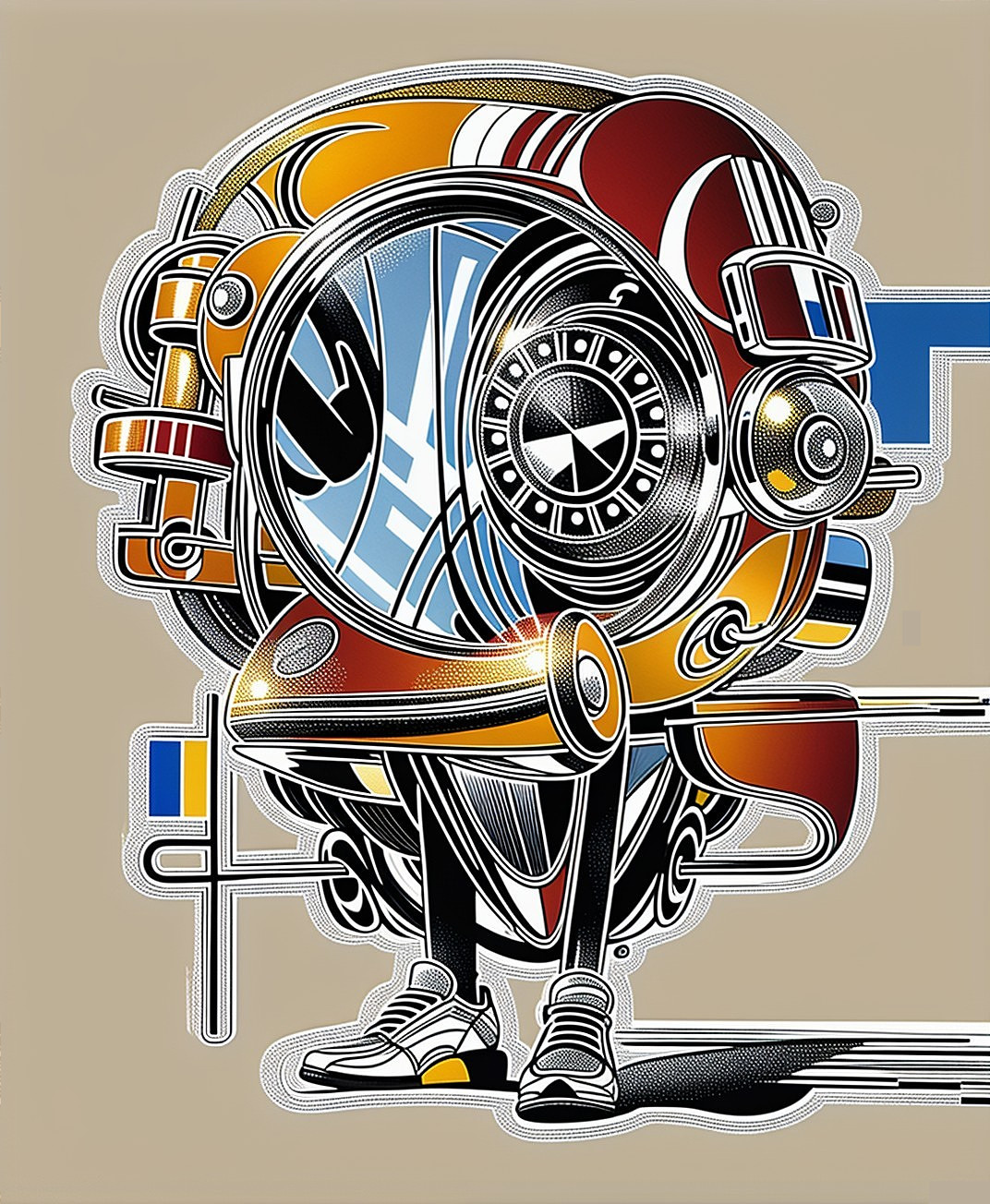 Cartoonish Diver in Retro Diving Suit Design