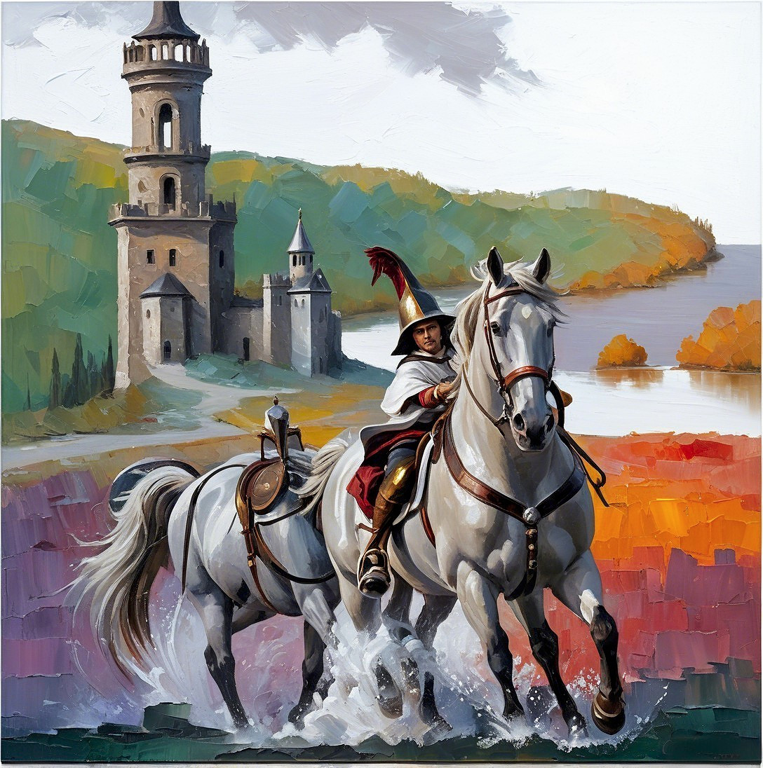 Knight on Horse in Vibrant Autumn Landscape