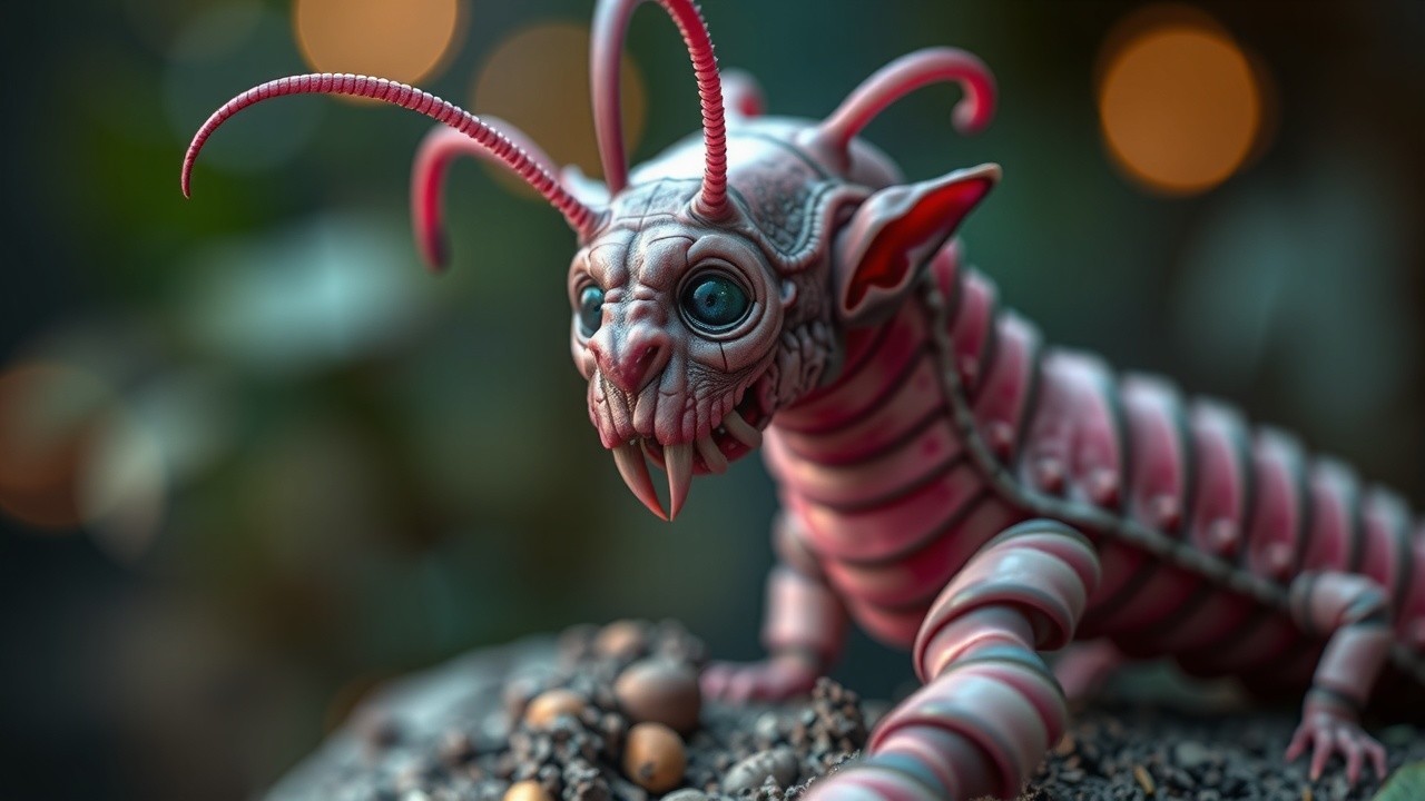 Fantastical Insect-Like Creature with Vibrant Features