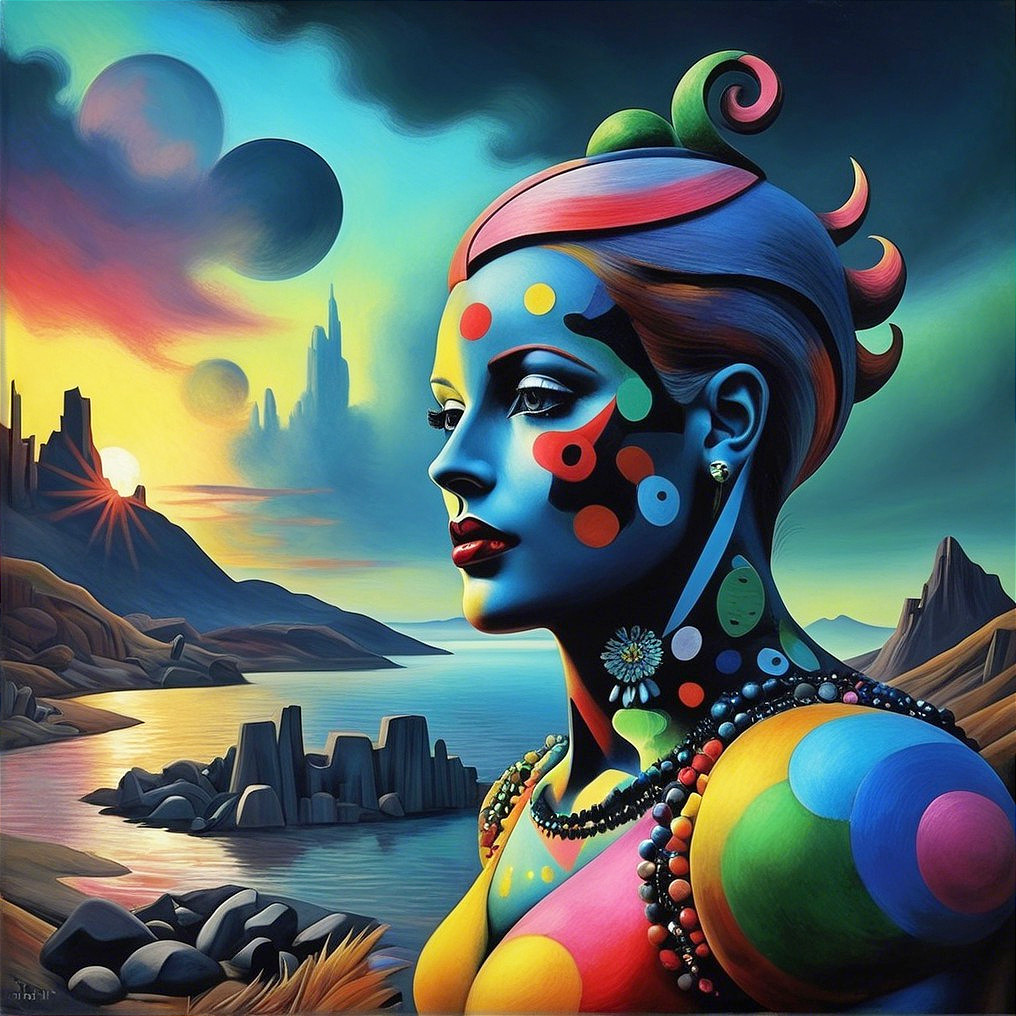 Surreal Portrait of a Woman with Colorful Face Art