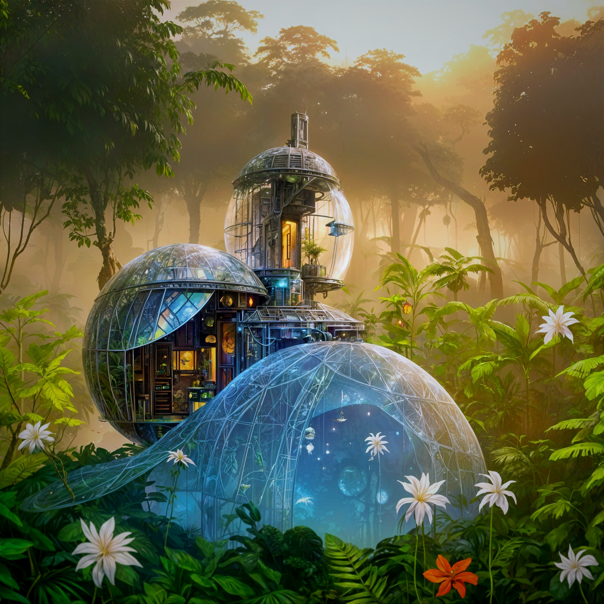 Futuristic Jungle Structure with Organic Design Elements