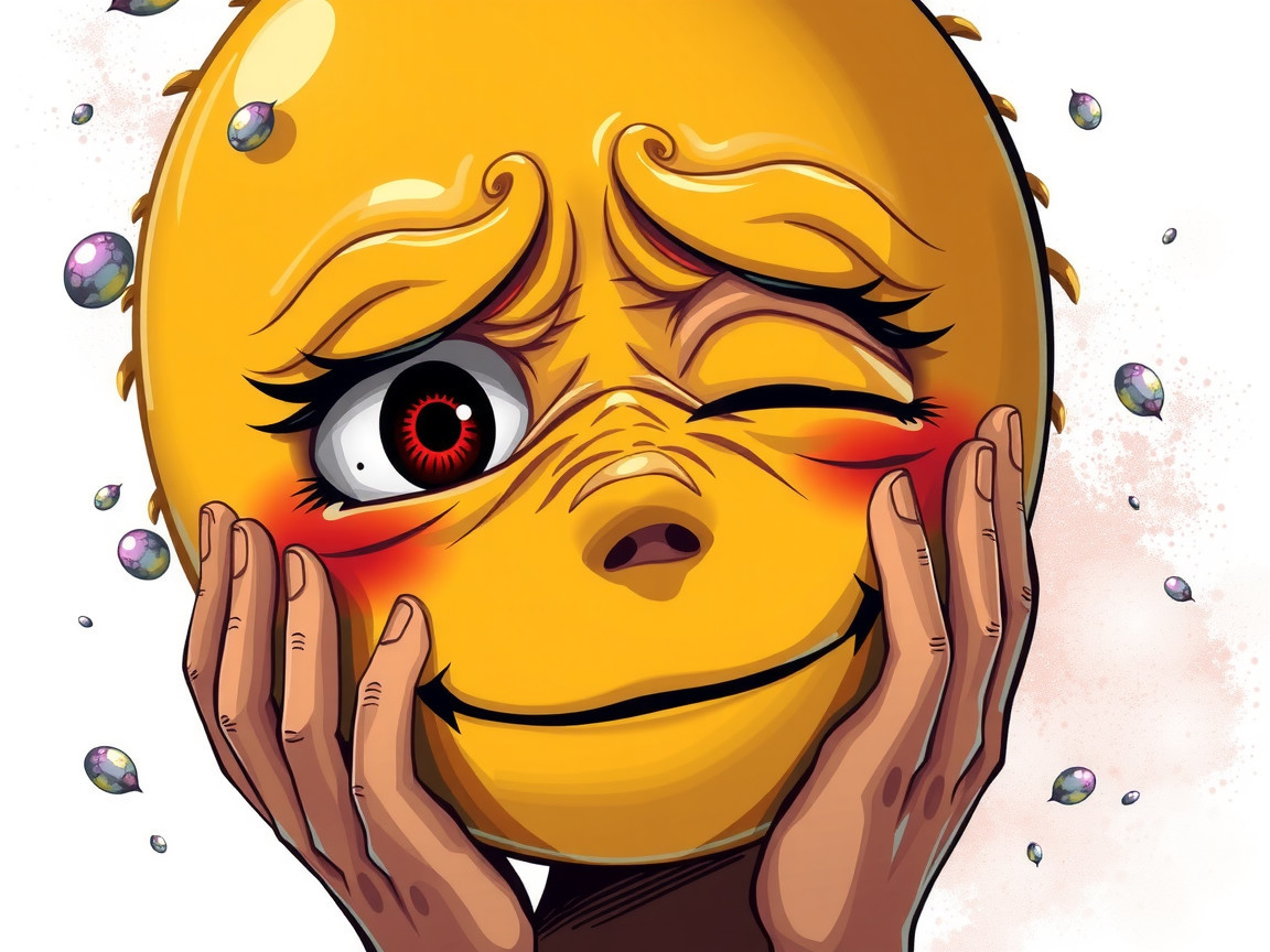 Quirky Cartoon Character with Yellow Face and Bubbles