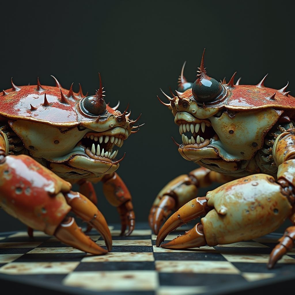 Metallic Crabs in Dramatic Chessboard Standoff