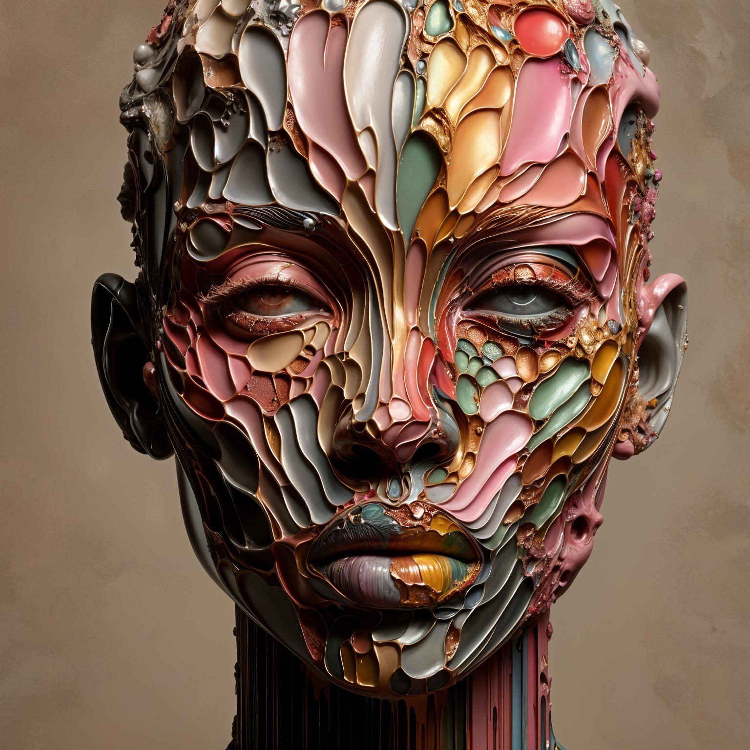 Abstract Human Face Sculpture with Colorful Materials