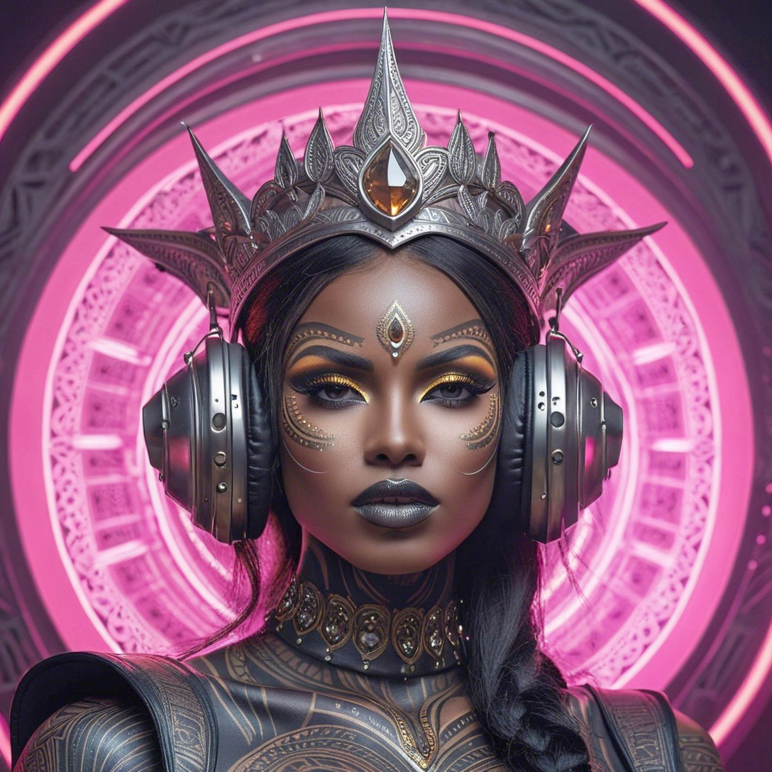 Portrait of a Woman with Metallic Ornaments and Crown