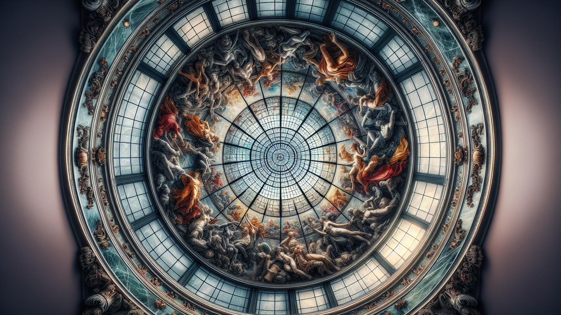 Intricate Ceiling Mural with Celestial Elements