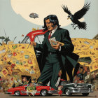 Suave Man with Geometric Shapes in Desert Landscape