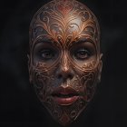 Black Mask with Orange Floral Patterns and Skull Motif