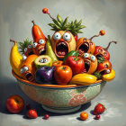 Colorful Fruit Bowl with Playful Faces and Decor