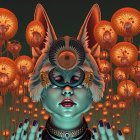 Surreal Portrait of Figure with Cat Ears and Mask