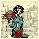 Young Woman in Vintage Attire in Garden Shop Setting