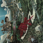 Folk Art Painting of a City and River Landscape