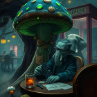 Contemplative Woman in Tailored Suit with Umbrella