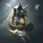 Model on Abstract Chair with Body Art and Spear